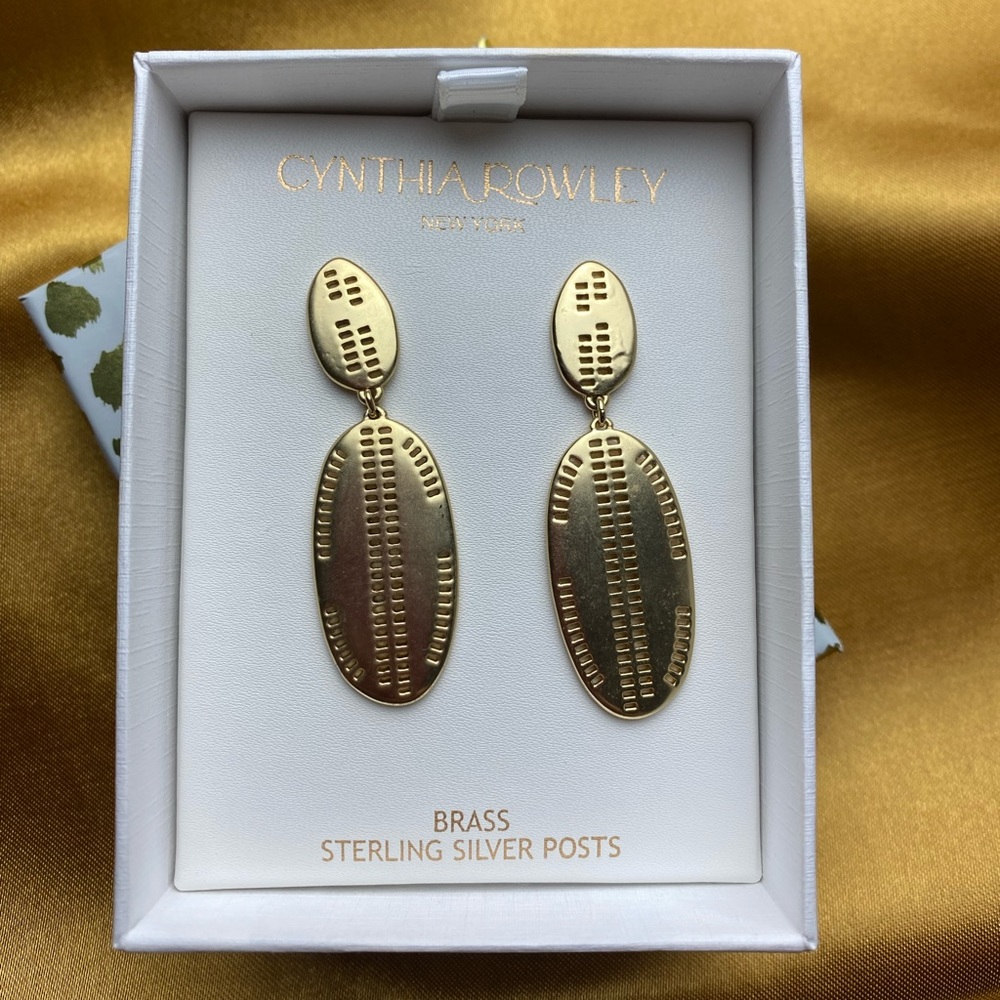 Cynthia Rawley Gold Boho Earrings Brass with Sterling Silver Post